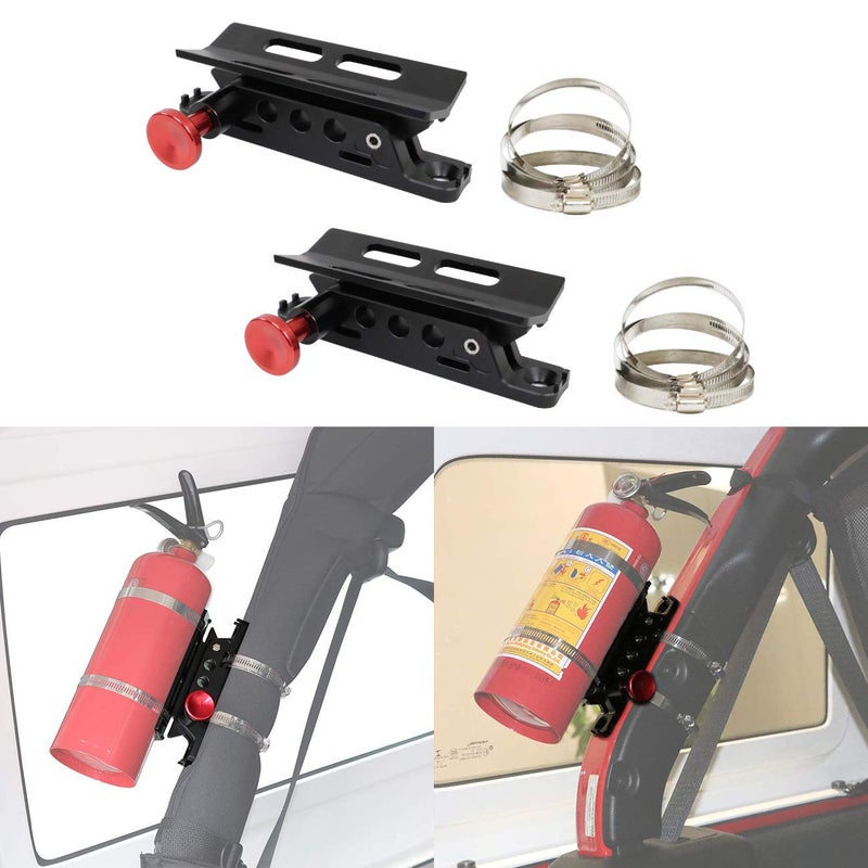 AUFER 2PCS Vehicle Universal Roll Bar Bottle / Fire Extinguisher Holder Mount Compatible with for Jeep Wrangler Gladiator Ford Bronco UTV Polaris RZR Can Am ATV,Adjustable, Aluminum - Image 3